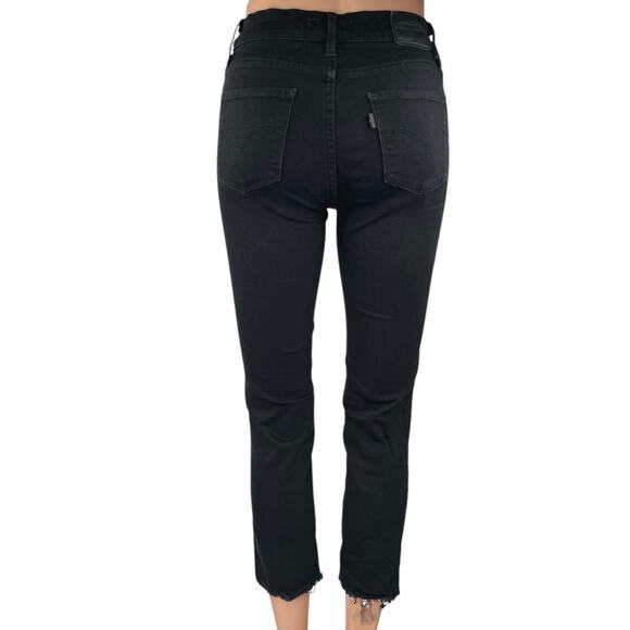 Levi's 724 High Rise Straight Crop Distressed Raw Hem Black Denim Jeans Size 25 - Picture 3 of 6